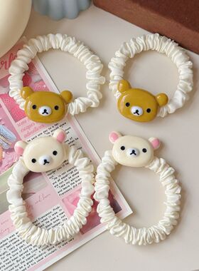 可爱咖色小熊格纹小肠圈发圈简约清新少女风马尾发绳皮筋饰品发饰