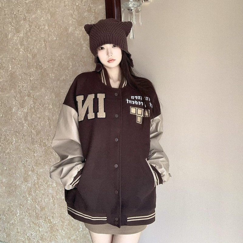 INXINRN圆领秋宽松毛巾绣棒球服