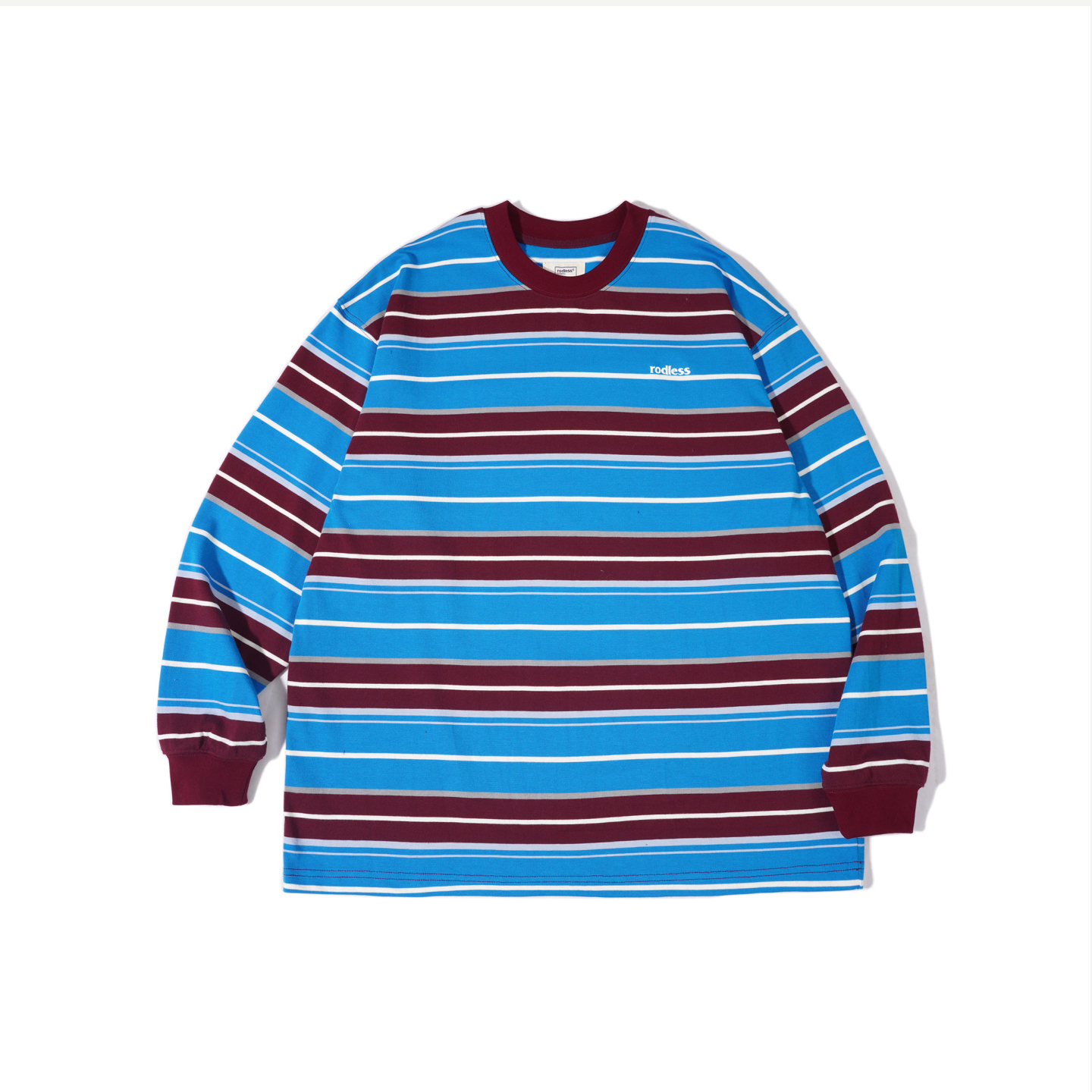 rodless重磅320g刺绣条纹长袖T恤宽松秋季百搭国潮情侣款