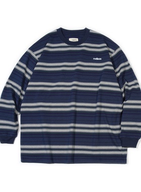 rodless春季宽松320g重磅刺绣条纹长袖T恤刺绣百搭国潮牌情侣上衣