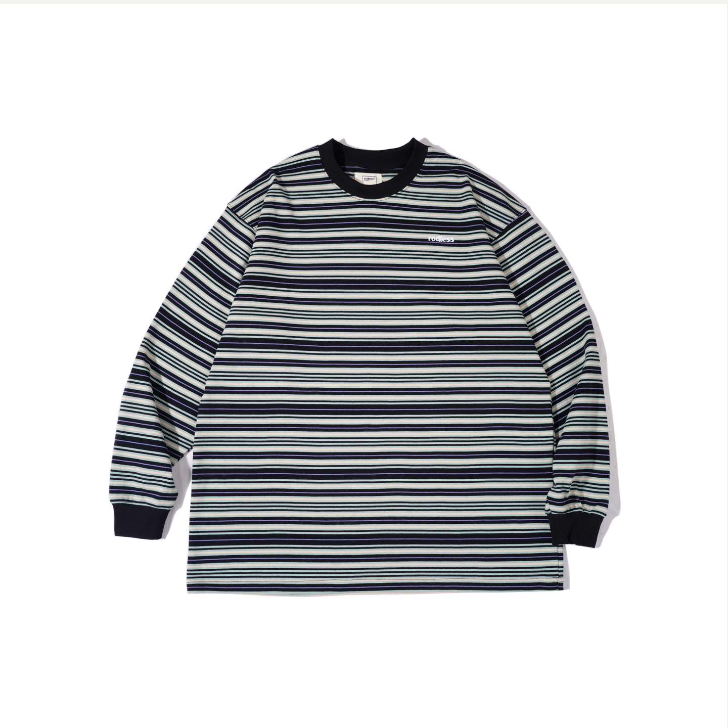 rodless重磅320g刺绣条纹长袖T恤宽松秋季百搭国潮情侣款