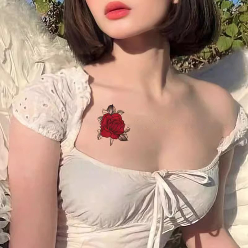 玫瑰花彩色纹身贴性感清纯甜妹