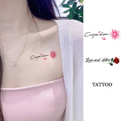 新款 小众可水洗纯欲锁骨性感辣妹 桃花玫瑰英文字母彩色纹身贴ins