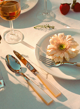 法国Sabre Paris偶像珍珠白法式复古不锈钢西餐具家用刀叉勺套装