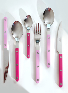 Sabre Paris法式高级不锈钢牛排餐具刀叉套装家用西餐勺子粉玫红