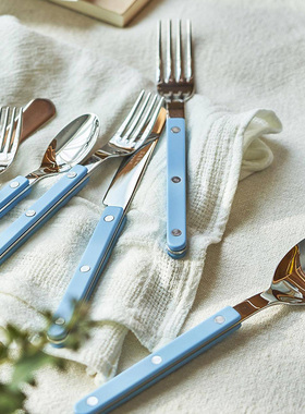 法国Sabre Paris小酒馆天空蓝ins风高颜值西餐具牛排刀不锈钢勺