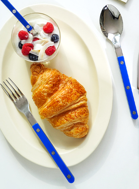 Sabre Paris法式高级不锈钢牛排餐具刀叉套装西餐家用勺子深蓝色