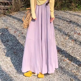 坠感雨雾紫藤压褶半身裙秋季宽松大裙摆a字长裙女显瘦气质裙仙裙