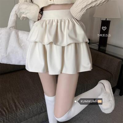 白色毛呢半身裙高腰防走光