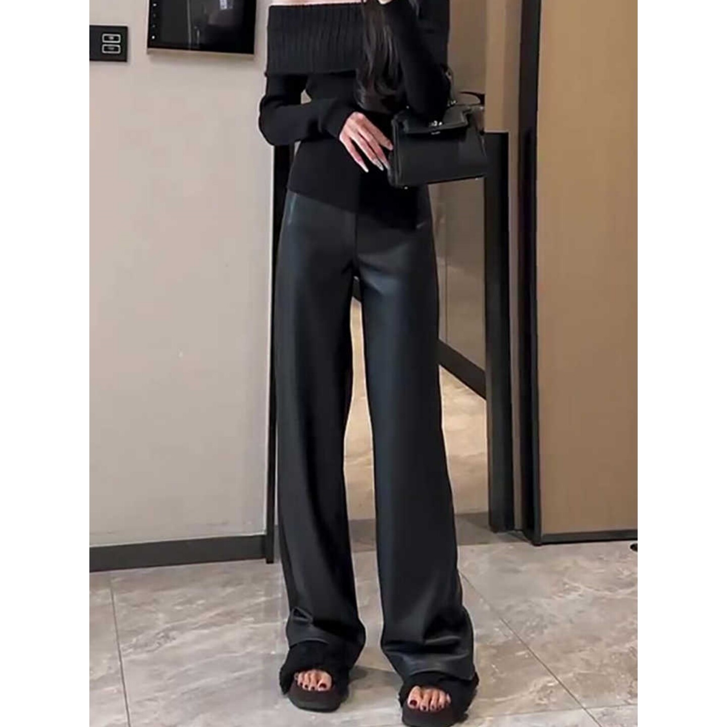 胖mm窄版阔腿PU皮裤女秋冬新款高腰显瘦拖地长裤高级感休闲直筒裤,女装/女士精品,休闲裤,淘宝优惠券,粉丝福利购,淘宝优惠卷