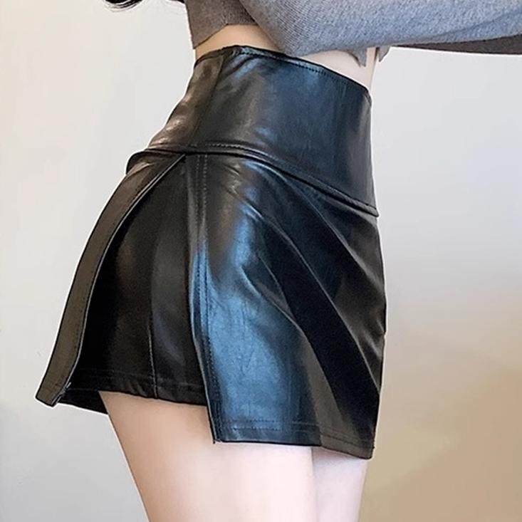 开叉皮裙半身裙女秋季裙裤短款一体假两件pu皮裤裙止步裙热辣短裙,女装/女士精品,半身裙,淘宝优惠券,粉丝福利购,淘宝优惠卷