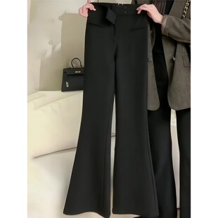 大码黑色高级感西装裤女2026年新款加绒加厚高腰显瘦垂感微喇叭裤