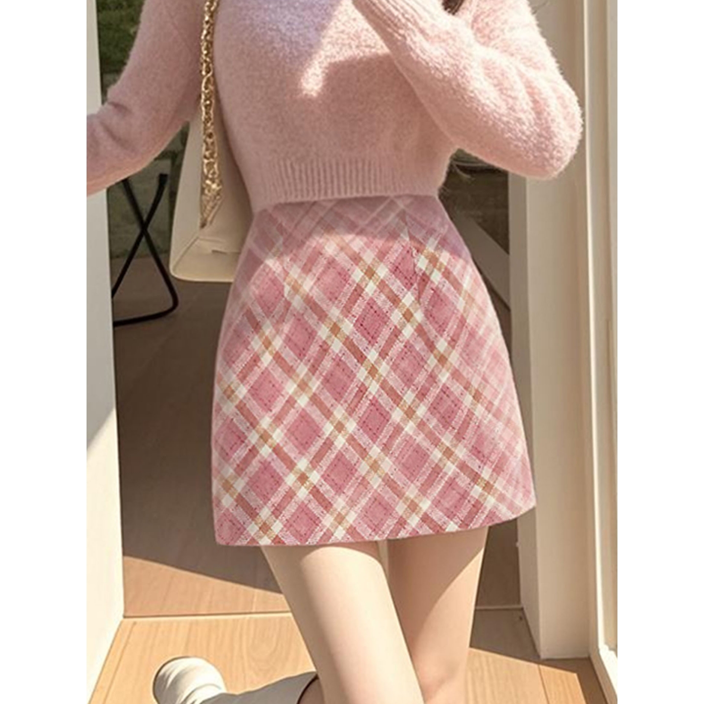 显瘦A字裙小个子遮胯包臀短裙子