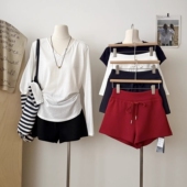 休闲包臀裤 韩系甜辣妹抽绳运动风短裤 女胖mm高腰a字直筒阔腿热裤