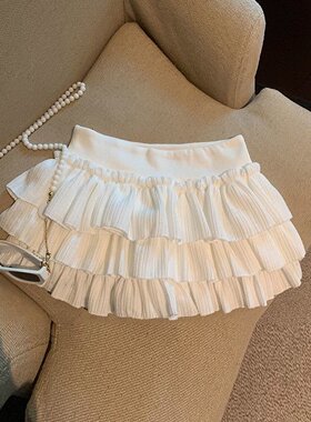 甜美白色蓬蓬蛋糕裙女蕾丝半身裙