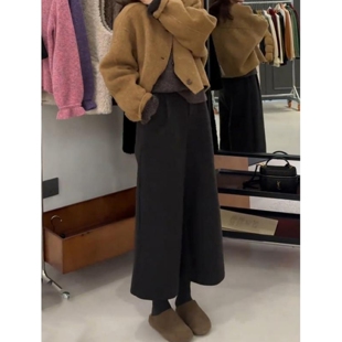 大码女装2026春季新款加厚毛呢直筒裤胖mm高腰显瘦九分休闲阔腿裤