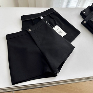高腰辣妹打底裤 女秋冬外穿百搭休闲紧身弹力靴子热裤 黑色短裤 大码