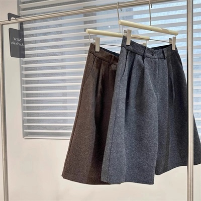 气质高腰显瘦毛呢宽松阔腿五分裤