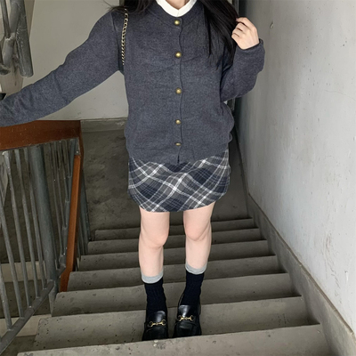 格子毛呢a字半身裙女格纹短裙子