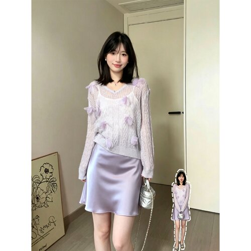 胖mm紫色醋酸半身裙女夏日半裙