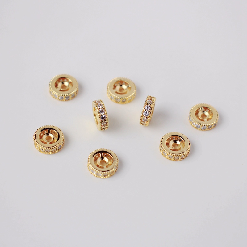 18K包金镀金保色镶锆石车轮隔片隔珠diy手工串珠手链项链配珠材料