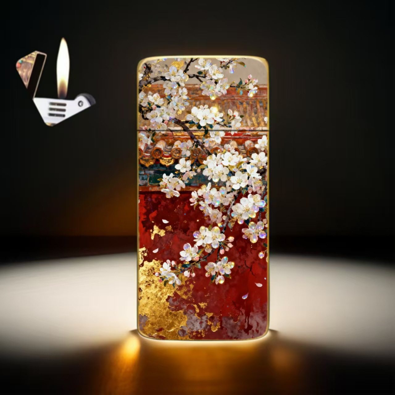 热销限定收藏金属珐琅彩工艺打火机超薄洒金图案火机礼品打火机男