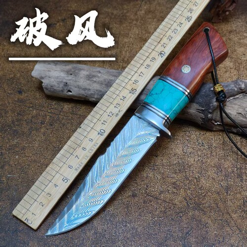 大马士革锻打VG10钢高硬度户外锋利小刀水野外露营求生随身小直刀
