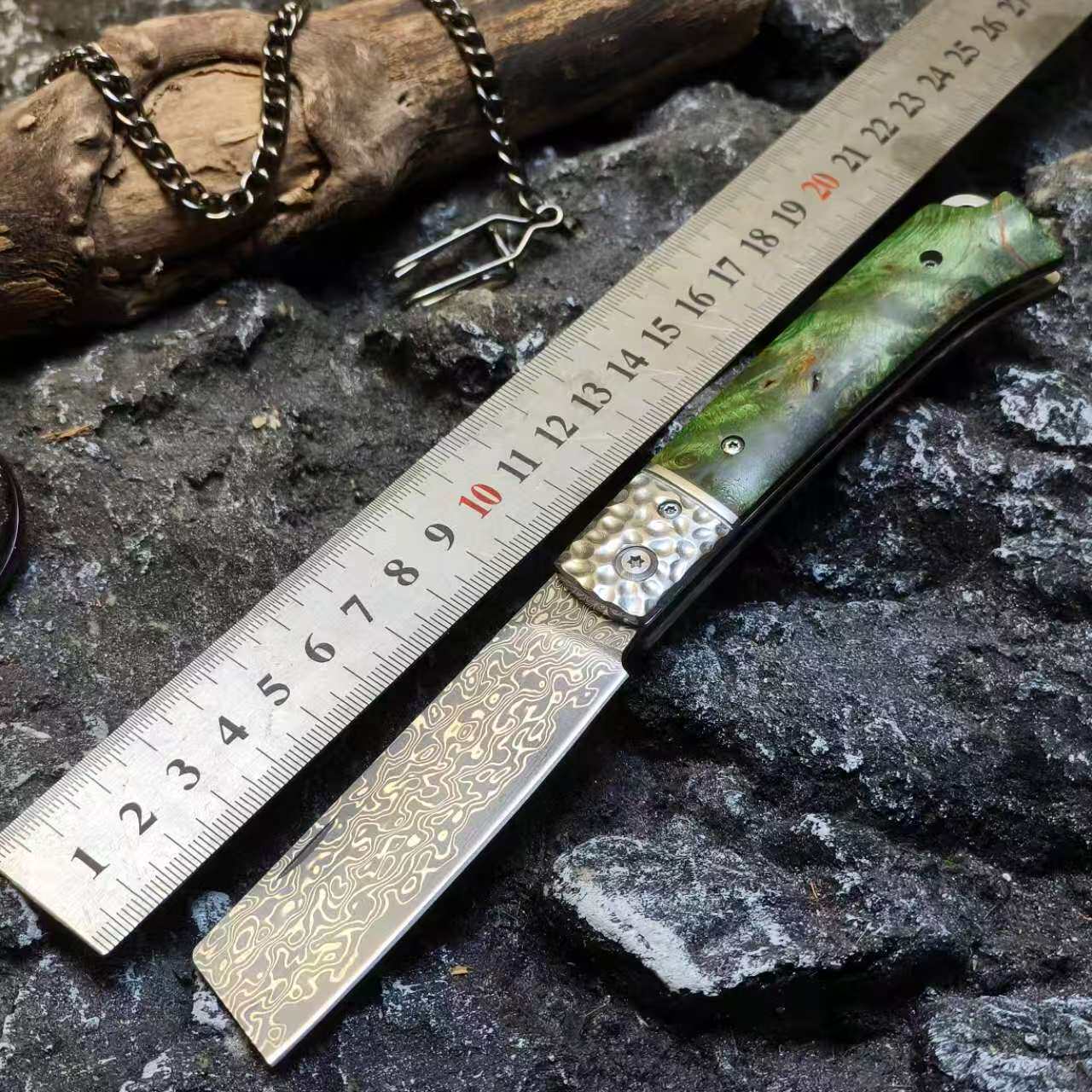 大马士革钢户外小折叠刀高硬度锋利野外露营登山求生多功能口袋刀