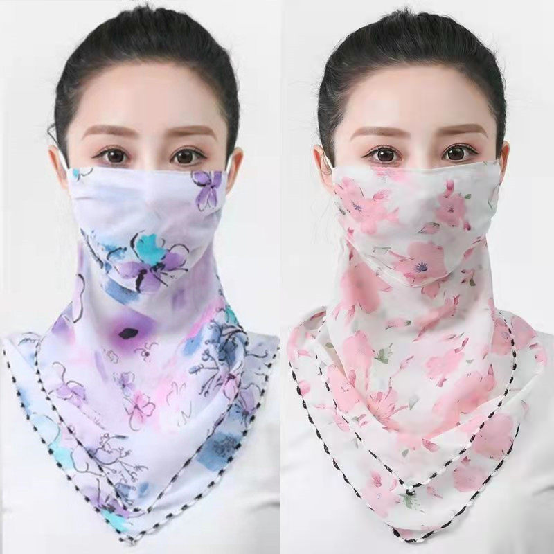 雪纺透气薄款防晒面罩遮脸口罩女护颈面纱夏季防紫外线围脖丝巾