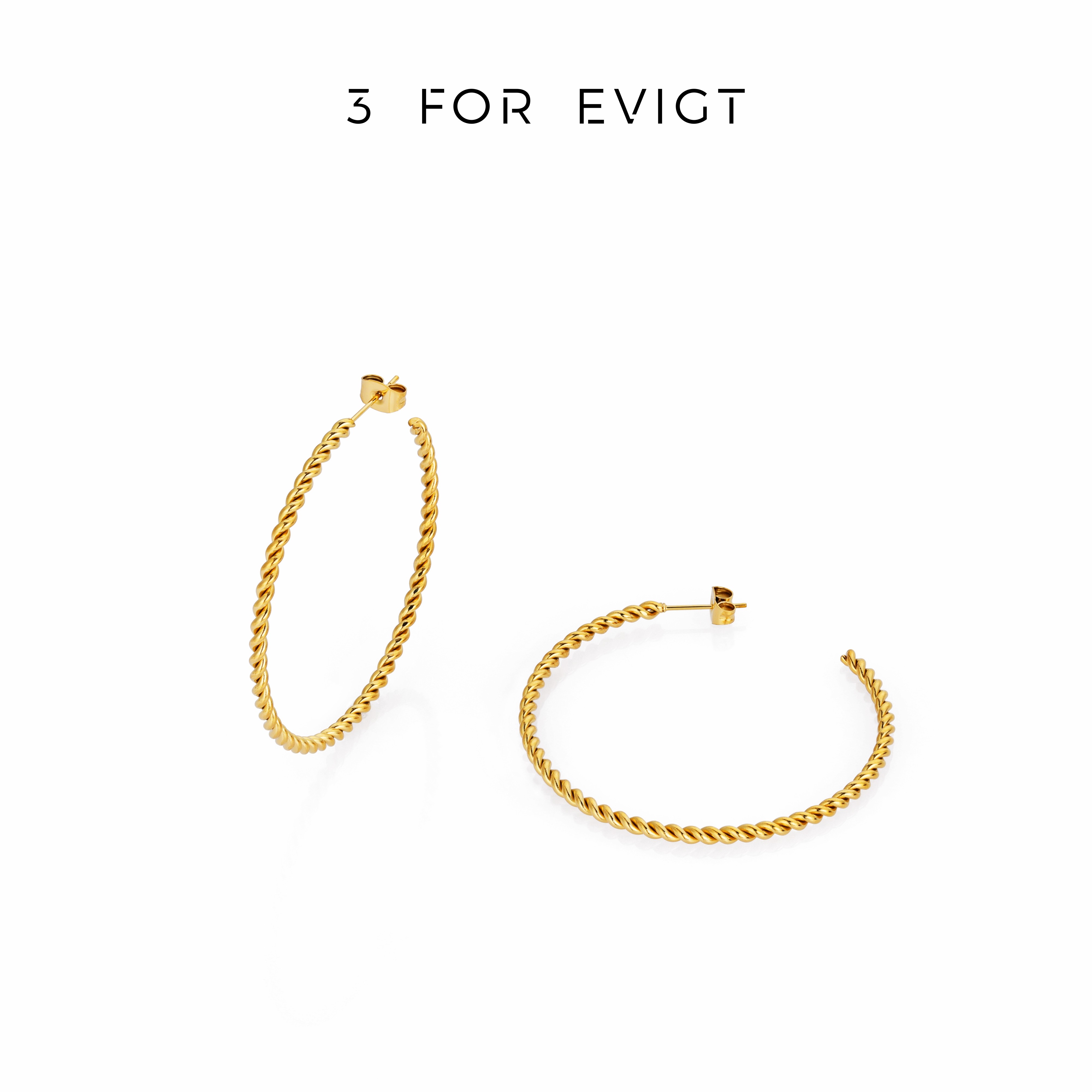 3 for evigt镀18K金流光系列大圈麻花编织耳环显脸小素圈耳环