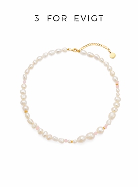 天然项链3forevigt粉晶珍珠