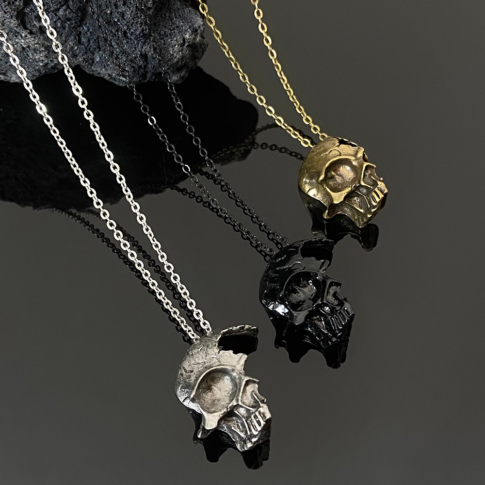 half face skull male necklace men's retro Skeleton jewelry饰