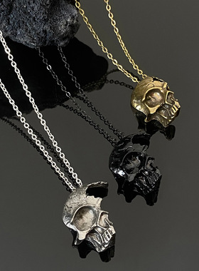 half face skull male necklace men's retro Skeleton jewelry饰