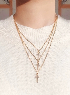 十字架项炼 Women jewelry chokers multi-layer cross necklaces