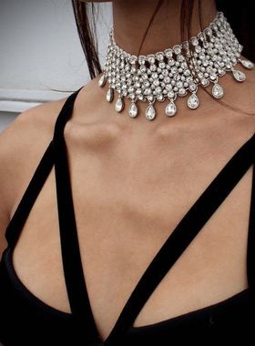 欧美高端大牌满钻水滴项炼项圈颈炼choker necklace women