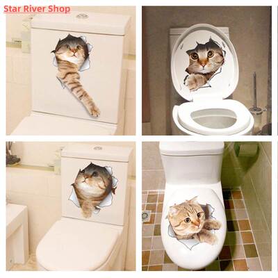 Cat Vivid 3D Smashed Switch Wall Sticker Bathroom Toilet Kic