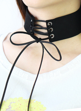 ins皮绳系带绑带颈炼宽项炼女夸张choker颈圈 necklaces women