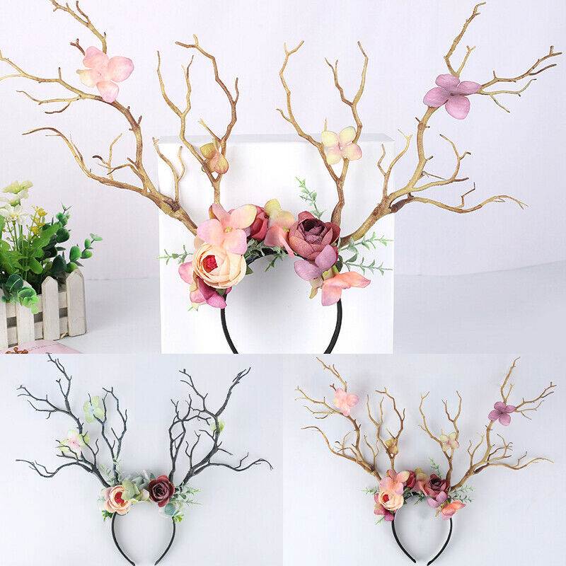 Gothic Antlers Deer Horns Branch Flower Twig Hair