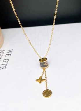 皮革钛钢真空电镀金色女士锁骨链