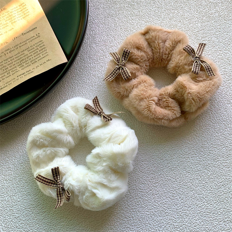 格子双蝴蝶结奶咖色毛绒大肠发圈秋冬毛毛甜妹头绳可爱丸子头发饰,饰品/流行首饰/时尚饰品新,发饰,淘宝优惠券,粉丝福利购,淘宝优惠卷