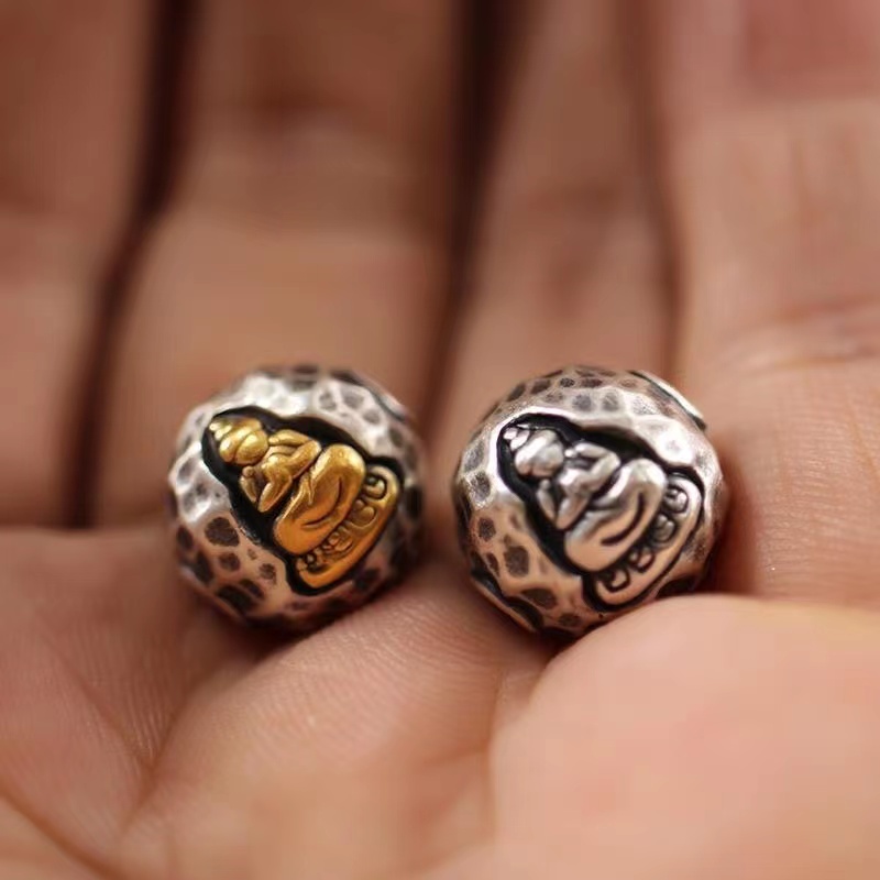 纯银无相佛珠文玩配饰手串diy配件散珠隔珠星月金刚菩提顶珠单颗