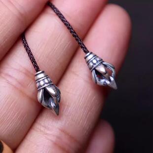 原创纯银925藏式复古弟子珠金刚杵法螺分体菩提手串长串文玩配饰