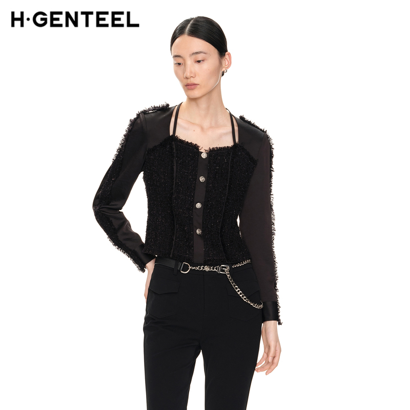 舒适修身 拼接粗花呢 时髦休闲