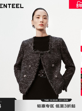 H·GENTEEL荷高新款冬装女复古夹花小香风短外套GUE43520640