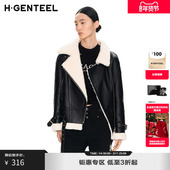 女白色字母胶印机车酷飒风格 H·GENTEEL荷高新款 秋冬装 上衣