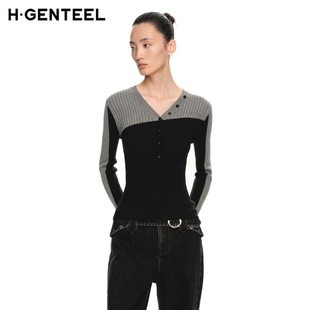 H·GENTEEL荷高新款 春装 女几何撞色修身 针织衫