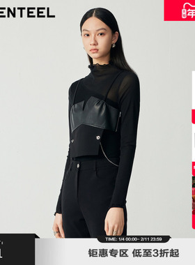 H·GENTEEL荷高女装修身拼接半高领镂空上衣GUD35610596