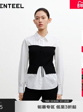 H·GENTEEL荷高新款秋装女拼接胸衣抽褶假两件衬衫GUE33630589