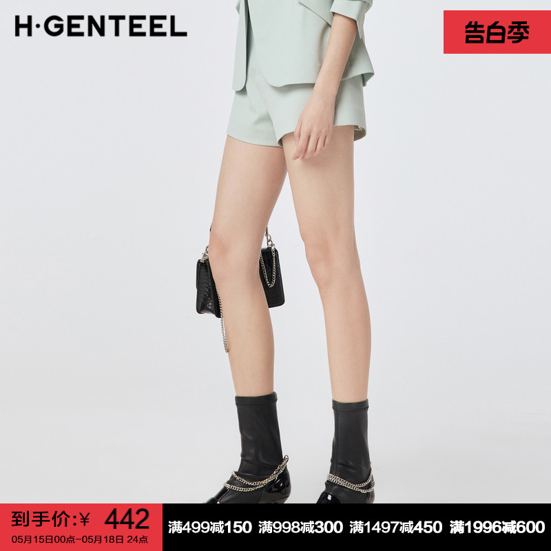 H·GENTEEL荷高春夏女撞色印花中高腰小直筒短裤 女装/女士精品 休闲裤 原图主图