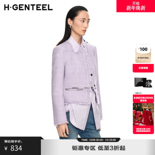 H·GENTEEL荷高新款 女香芋紫花纱短箱廓形灵动感外套 春装